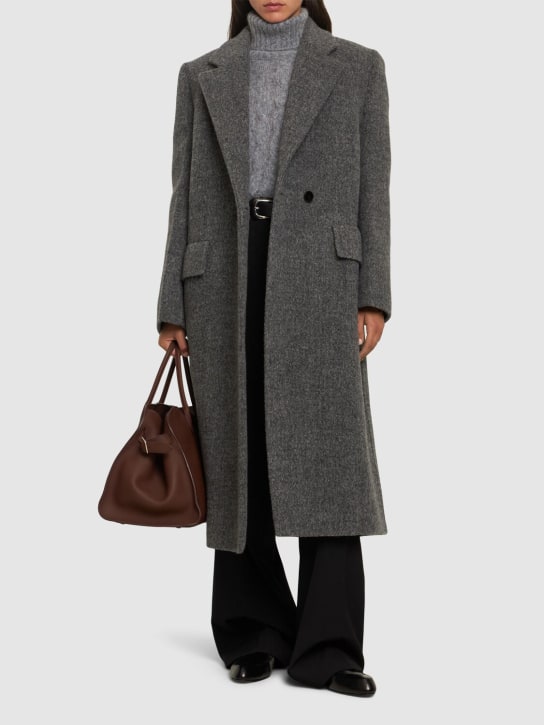 Jil Sander: Manteau long en alpaga à double boutonnage - Gris Foncé - women_1 | Luisa Via Roma