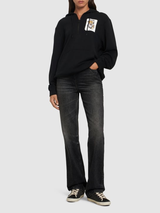 Moschino: Sweat-shirt en jersey de coton à capuche - Noir - women_1 | Luisa Via Roma