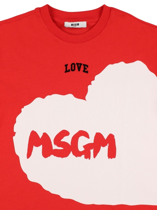 MSGM: Love logo printed cotton jersey t-shirt - Red - kids-girls_1 | Luisa Via Roma