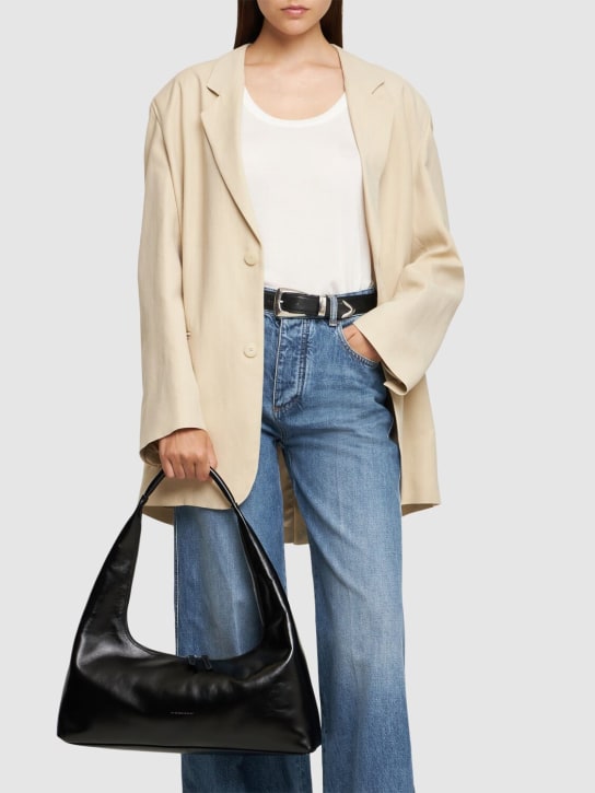 Marge Sherwood: Large Hobo plain leather shoulder bag - Black Glossy Pl - women_1 | Luisa Via Roma
