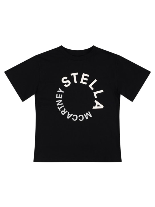 Stella Mccartney Kids: 프린티드 코튼 저지 티셔츠 - 블랙 - kids-boys_0 | Luisa Via Roma