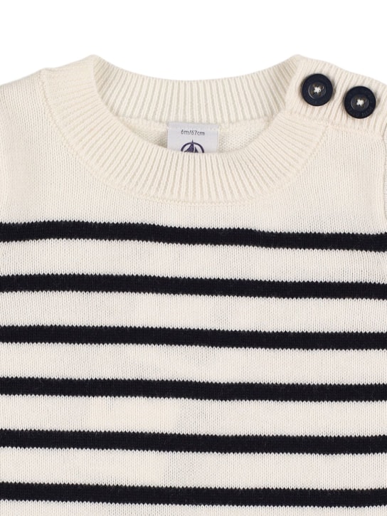 Petit Bateau: Cotton & wool knit sweater - White/Blue - kids-girls_1 | Luisa Via Roma