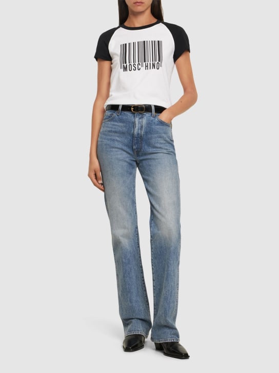 Moschino: T-shirt en jersey de coton imprimé - Blanc/Noir - women_1 | Luisa Via Roma