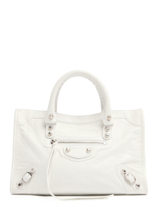 Balenciaga: Small Le City Arena leather shoulder bag - Optic White - men_0 | Luisa Via Roma