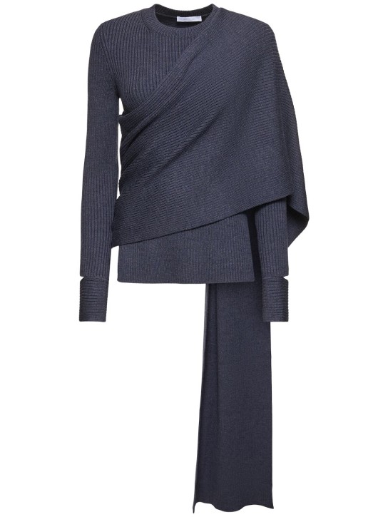 Helmut Lang: Draped rib knitted top - Blue - women_0 | Luisa Via Roma