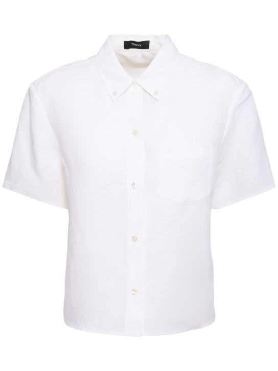 Theory: Camisa de lino con bolsillo - Blanco - women_0 | Luisa Via Roma