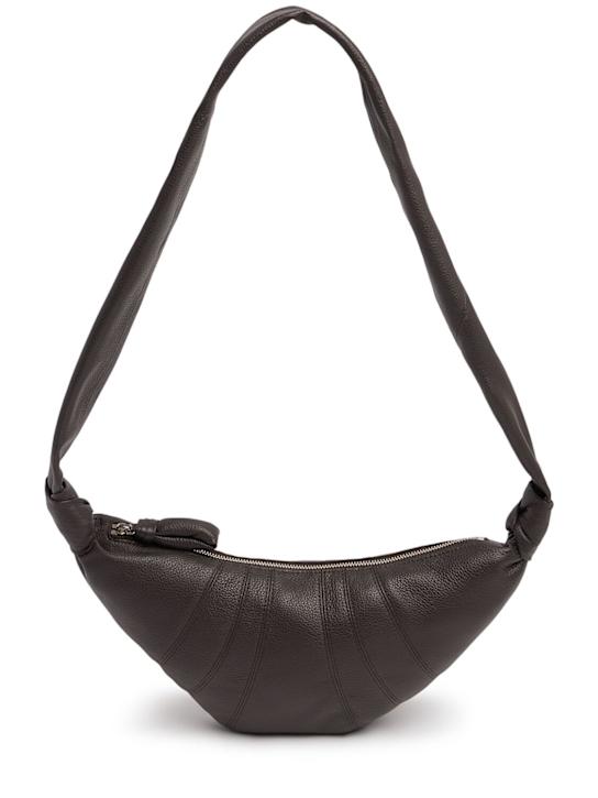 Lemaire: Small Croissant grain leather bag - Dark Chocolate - women_0 | Luisa Via Roma