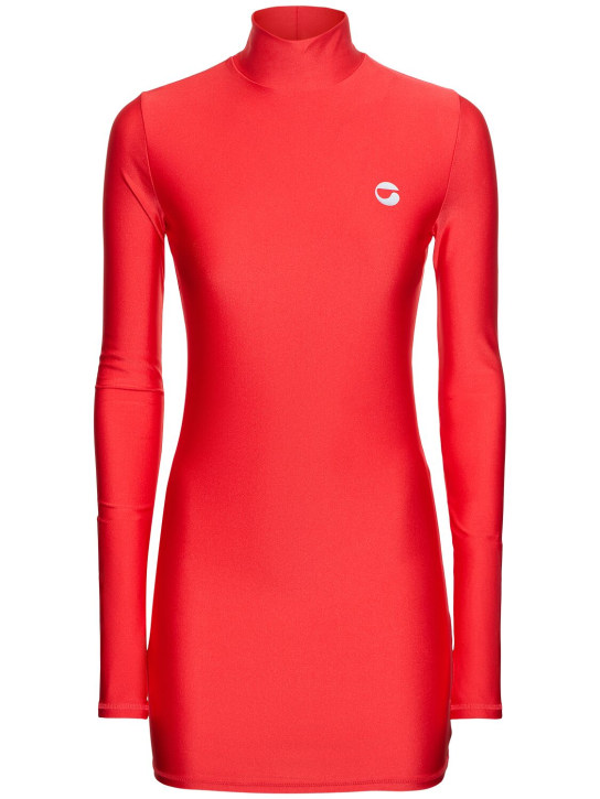 Coperni: Turtleneck fitted jersey mini dress - Red - women_0 | Luisa Via Roma