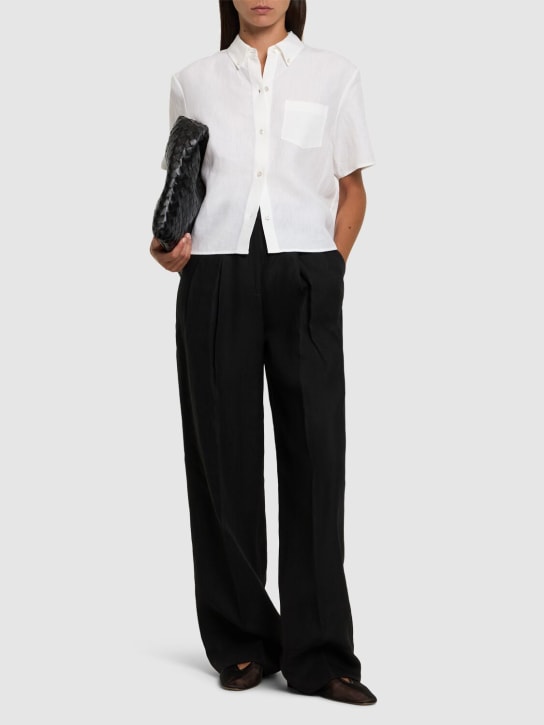 Theory: Pantalon large en lin plissé - Noir - women_1 | Luisa Via Roma