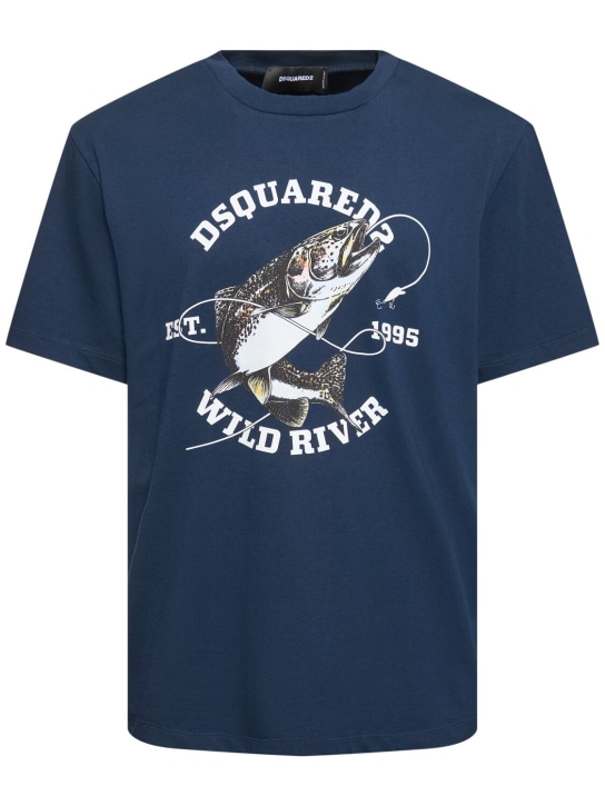 Dsquared2: T-shirt con stampa logo - Navy - men_0 | Luisa Via Roma