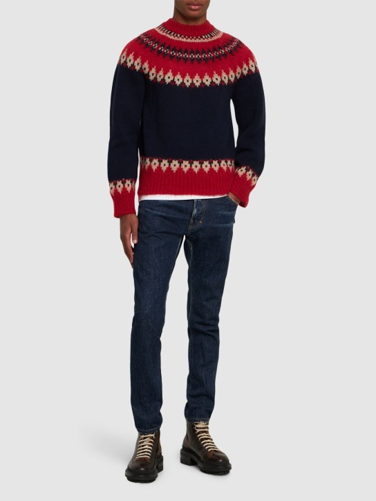 Dsquared2: Wool blend jacquard sweater - Red Variant - men_1 | Luisa Via Roma