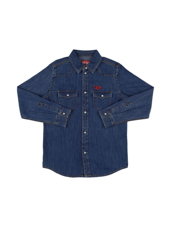 Diesel Kids: Cotton chambray shirt - Dark Blue - kids-boys_0 | Luisa Via Roma