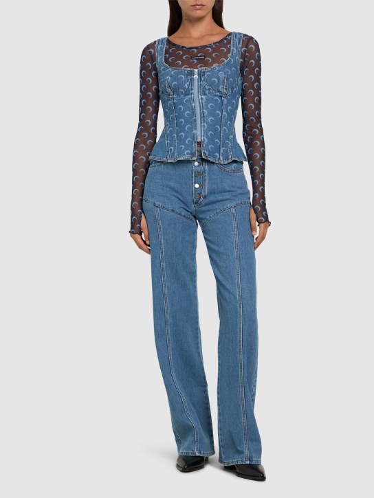 Marine Serre: Haut corset en denim - Bleu Clair - women_1 | Luisa Via Roma