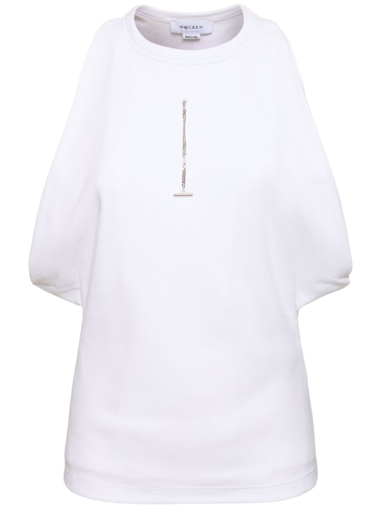 Alexander McQueen: Top in cotone a costine - Bianco - women_0 | Luisa Via Roma