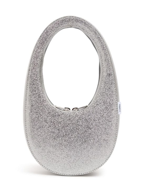 Coperni: Mini Swipe glittered top handle bag - Silver - women_0 | Luisa Via Roma