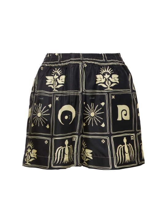 Nanushka: Exter printed silk twill shorts - Black/Multi - women_0 | Luisa Via Roma