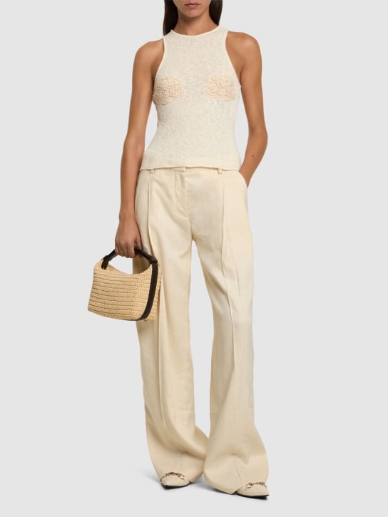 Magda Butrym: Embroidered cotton & linen knit top - Cream - women_1 | Luisa Via Roma