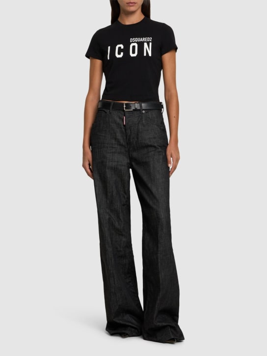 Dsquared2: Be Icon mini fit crop t-shirt - Black - women_1 | Luisa Via Roma