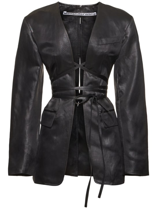 Alexander Wang: Blazer aperto in misto lino - Nero - women_0 | Luisa Via Roma