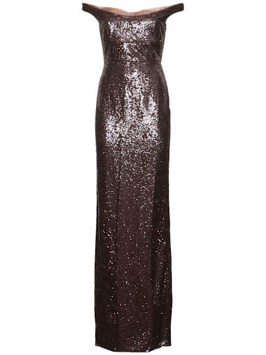 Roland Mouret: Sequined off-the-shoulder gown - Dark Brown - women_0 | Luisa Via Roma