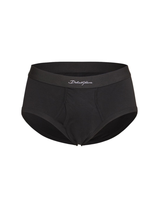 Dolce&Gabbana: Brando stretch cotton briefs - Black - men_0 | Luisa Via Roma