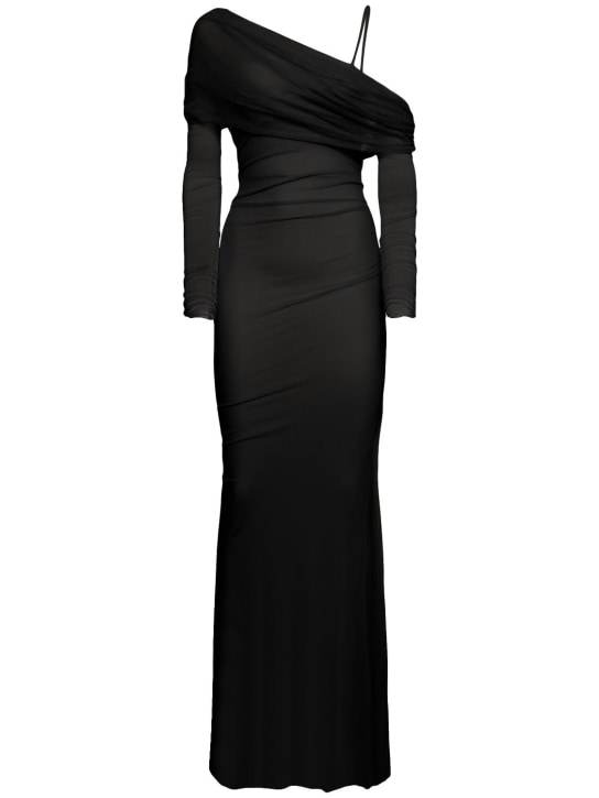 Christopher Esber: Draped silk tulle long dress - Black - women_0 | Luisa Via Roma