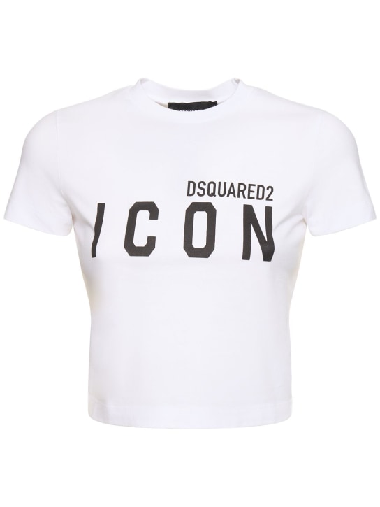 Dsquared2: Be Icon mini fit crop t-shirt - White - women_0 | Luisa Via Roma