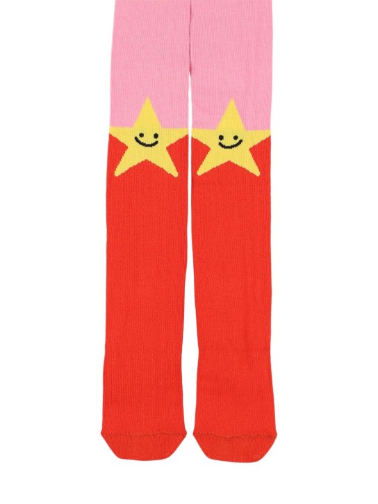 Stella McCartney Kids: Cotton blend knit tights - Pink/Red - kids-girls_1 | Luisa Via Roma