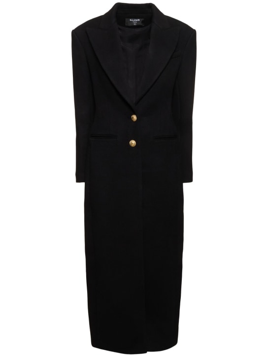 Balmain: Wool & cashmere long coat - Black - women_0 | Luisa Via Roma