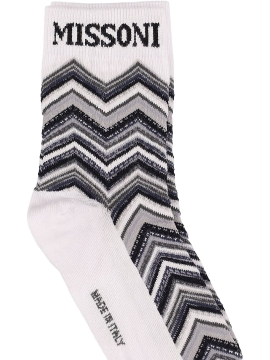 Missoni: Zig zag intarsia cotton blend socks - Black/White - kids-boys_1 | Luisa Via Roma