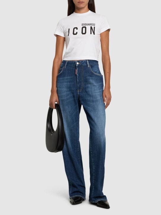 Dsquared2: Be Icon mini fit crop t-shirt - White - women_1 | Luisa Via Roma