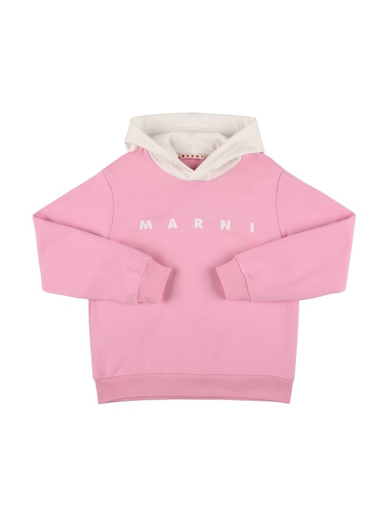 Marni Junior: Cotton hooded sweatshirt w/logo - Pink - kids-girls_0 | Luisa Via Roma