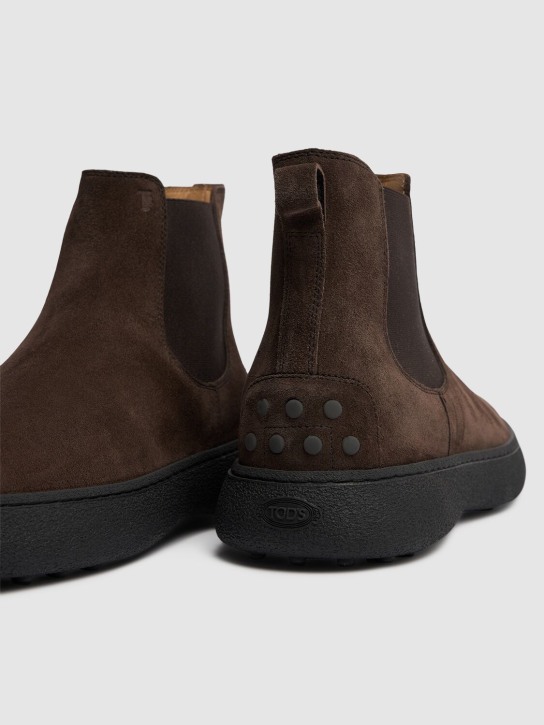 Tod's: Tronchetto suede boots - Brown - men_3 | Luisa Via Roma