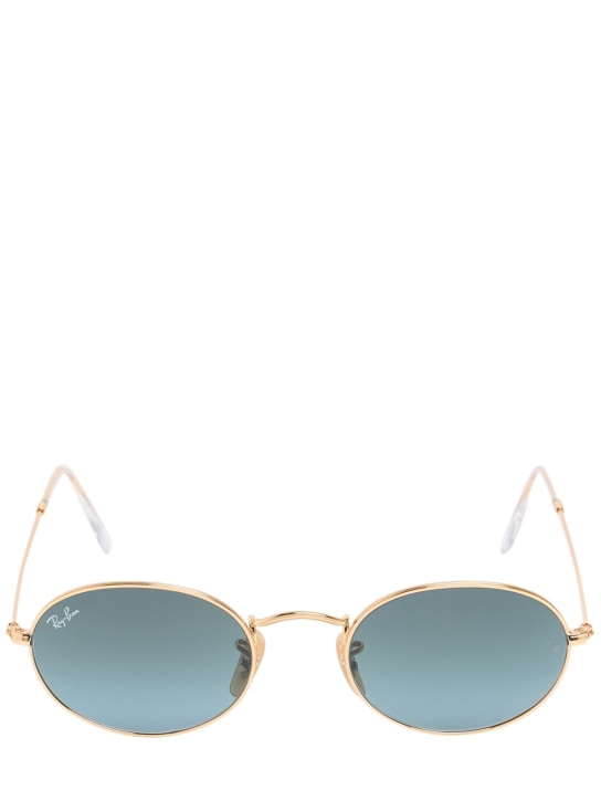 Ray-Ban: Oval flat metal sunglasses - Gold/Light Blue - women_0 | Luisa Via Roma