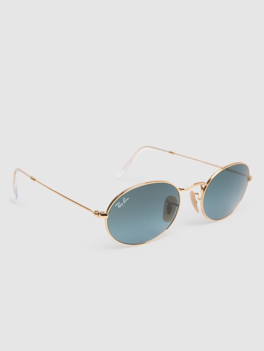 Ray-Ban: Oval flat metal sunglasses - Gold/Light Blue - women_1 | Luisa Via Roma