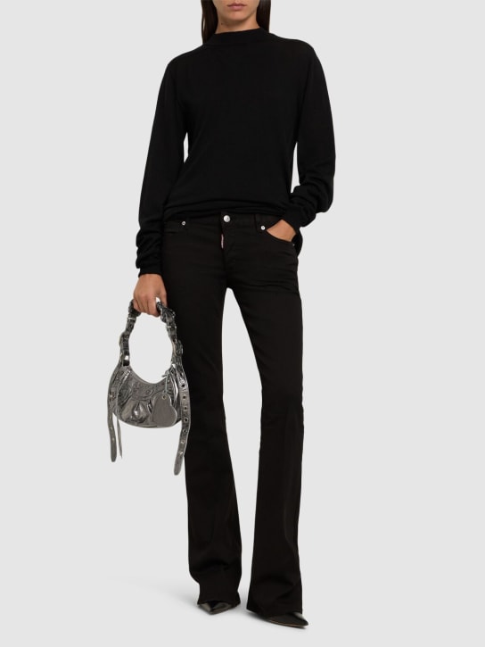 Dsquared2: Medium waist stretch bull flared jeans - Black - women_1 | Luisa Via Roma