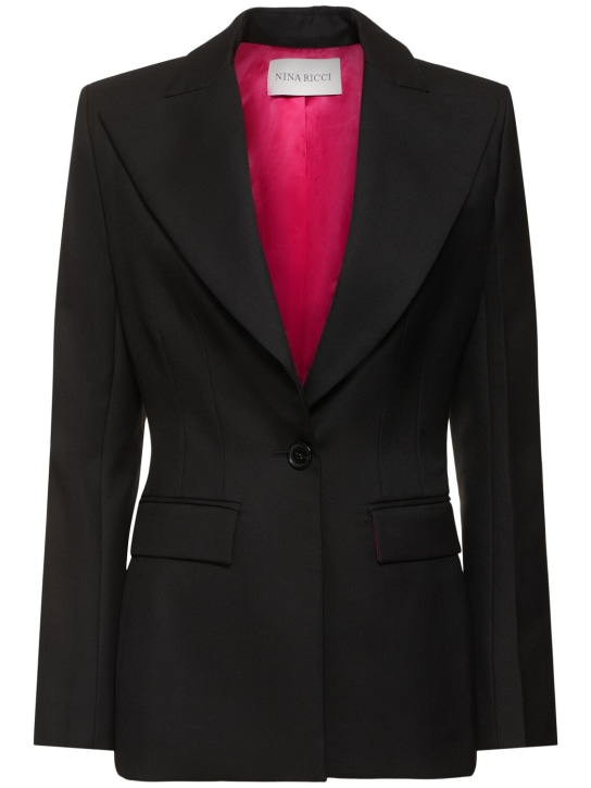 Nina Ricci: Blazer monopetto in gabardina di lana - Nero - women_0 | Luisa Via Roma