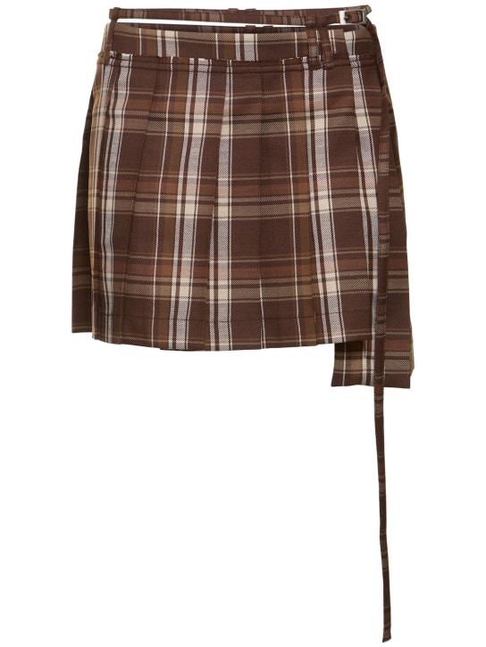 Acne Studios: Ipleat check wool blend mini skirt - Brown/Beige - women_0 | Luisa Via Roma