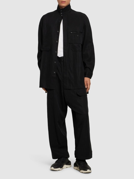 Y-3: Sobrecamisa de lyocell - Negro - men_1 | Luisa Via Roma