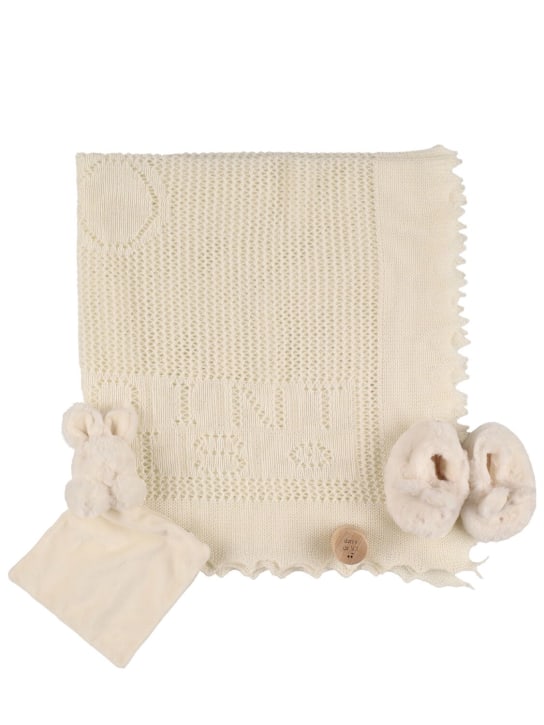 Bonpoint: Cotton blend blanket & booties - White - kids-boys_0 | Luisa Via Roma