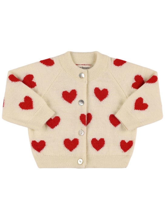 The New Society: Printed wool blend knit cardigan - Beige - kids-girls_0 | Luisa Via Roma