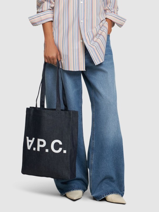 A.P.C.: Small logo print cotton denim tote bag - women_1 | Luisa Via Roma