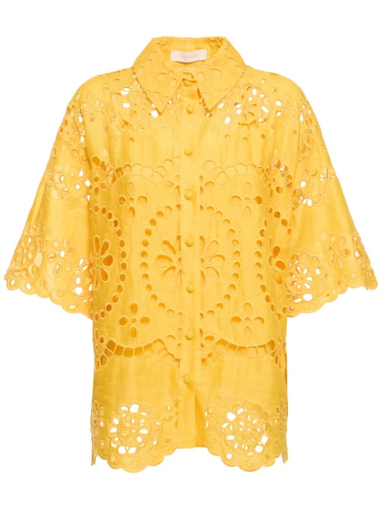 Zimmermann: Pop linen embroidered shirt - Yellow - women_0 | Luisa Via Roma