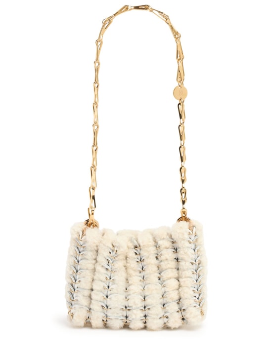 Rabanne: Sac à main shearling shoulder bag - Ecru/ Gold - women_0 | Luisa Via Roma