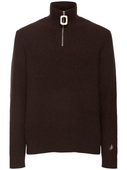 JW Anderson: Jwa cotton blend half zip sweater - Dark Brown - men_0 | Luisa Via Roma