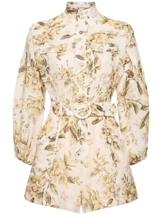 Zimmermann: Golden printed linen belted playsuit - Multi Sage - women_0 | Luisa Via Roma