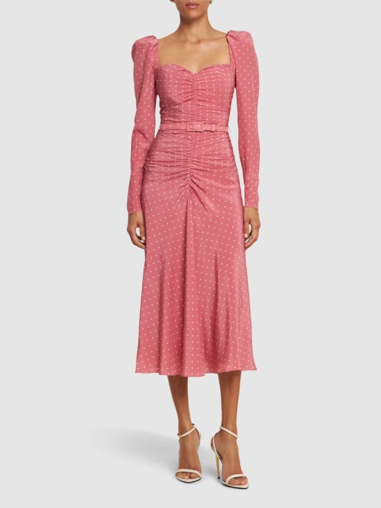 Alessandra Rich: Polka dot print draped silk midi dress - Pink/White - women_1 | Luisa Via Roma