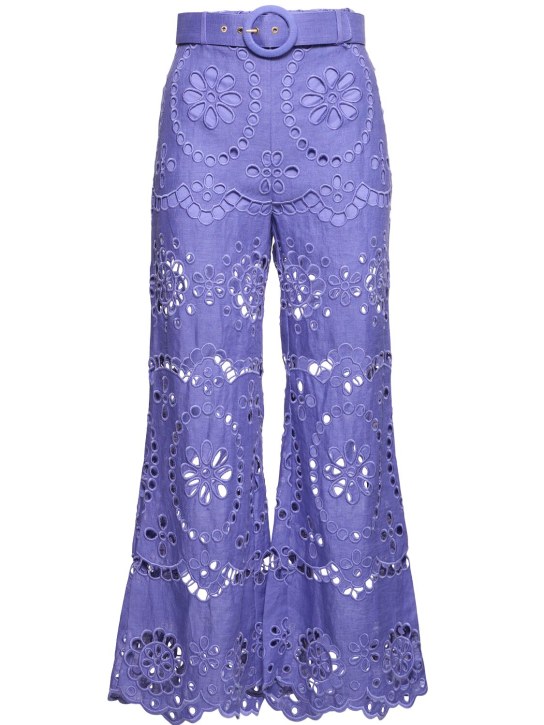 Zimmermann: Pop linen embroidered flared pants - Blue - women_0 | Luisa Via Roma