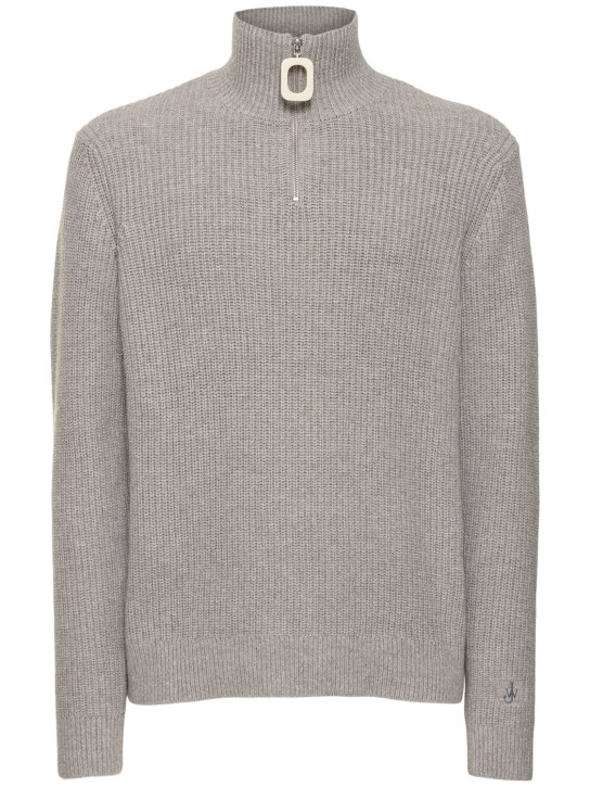 JW Anderson: Jwa cotton blend half zip sweater - Light Grey - men_0 | Luisa Via Roma