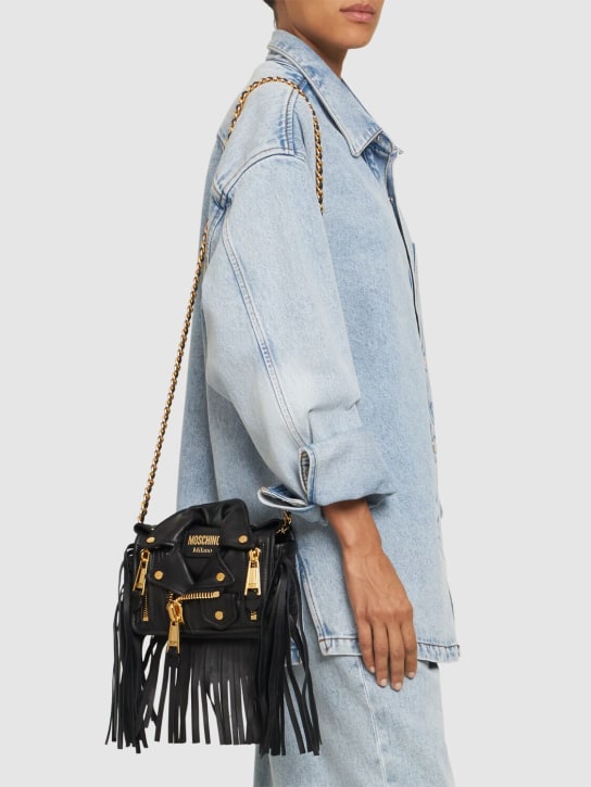 Moschino: Biker fringed Napa shoulder bag - women_1 | Luisa Via Roma